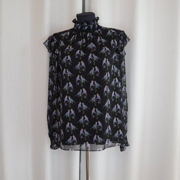 Ted Baker Zabrina Lovebirds Ruffle Blouse Sz S - Picture 2 of 11